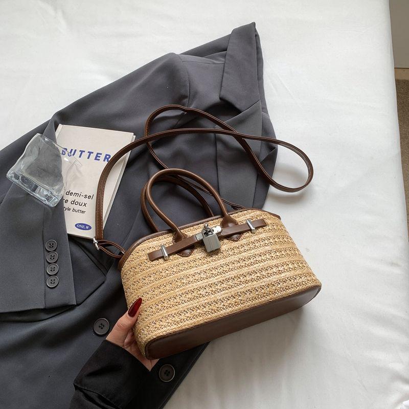 2025 Summer Fashion Straw Woven Crossbody Bucket Bag - Versatile Vacation Style 3360 кофейный