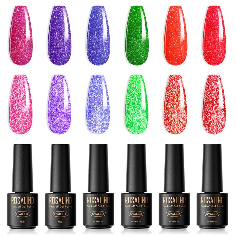 ROSALIND Stylish Nail Gel Polish Set 6PCS Kits Semi Permanent For Beauty Nail Supplies Cured With UV Lamp Base Top Gel Varnish