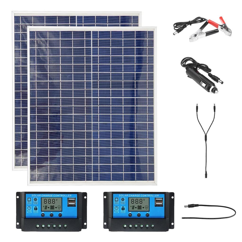 22W Polycrystalline Solar Panel Kit with Aluminum Frame for 12V/18V Outdoor Charging