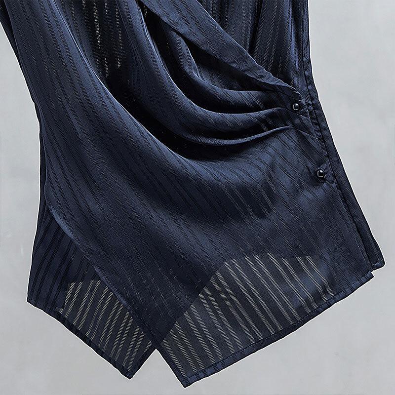 Women's Striped Short-Sleeve Lapel Shirt