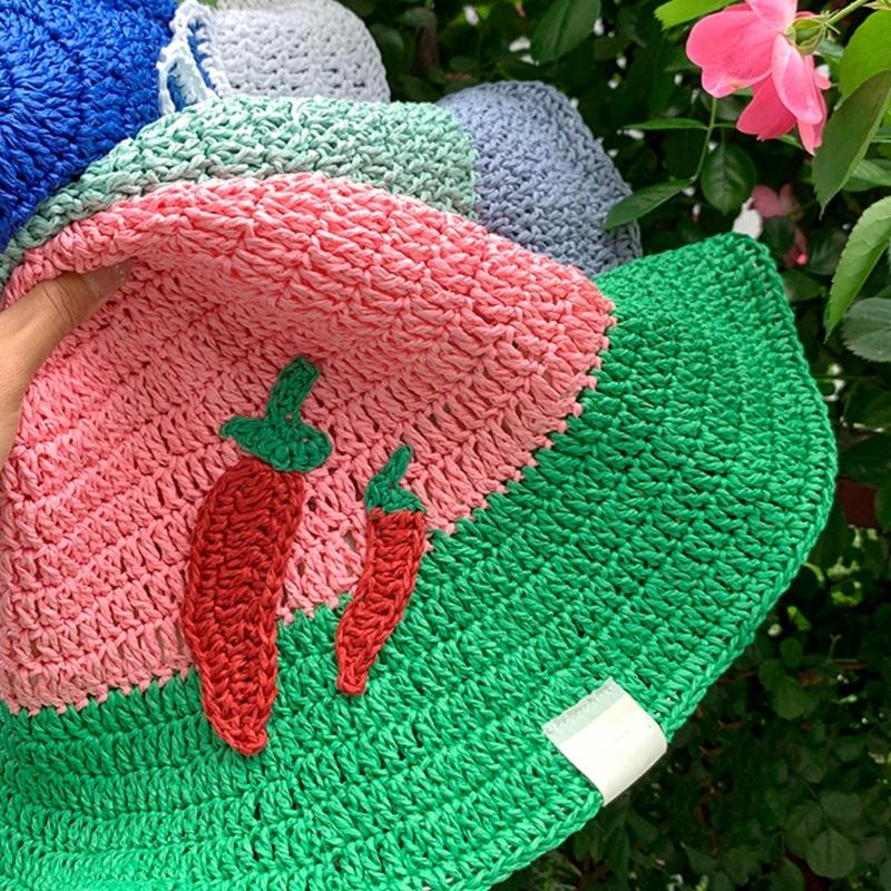 Breathable Bucket Hat for Women Fisherman Hat with Contrast Color Elegant Straw Hat Lady Foldable Floppy Hat for Travel