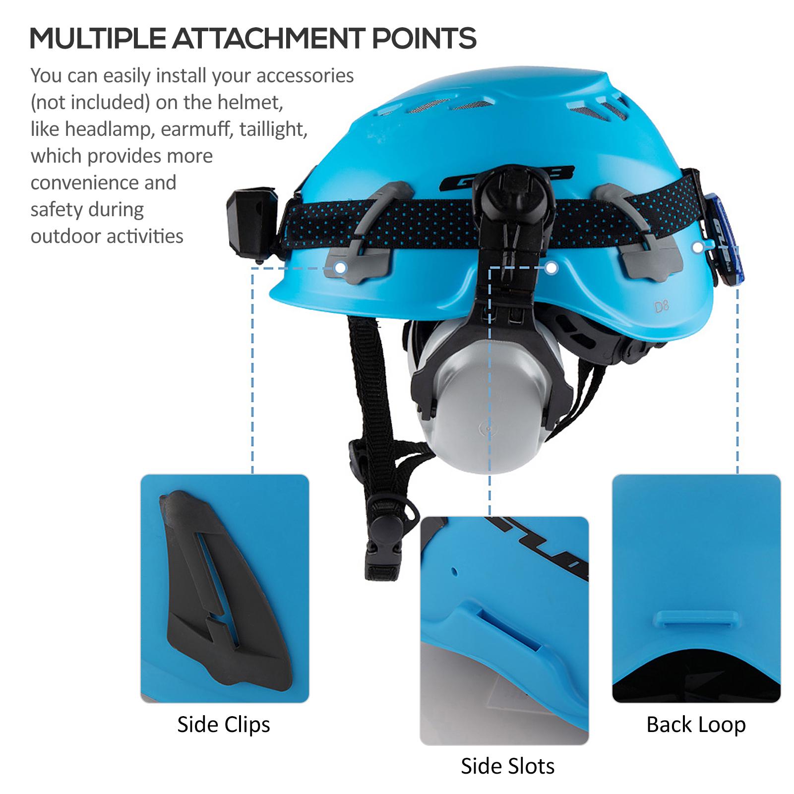 

Climbing Helmet Cycle Safety Helmet with Headlamp Earmuff Taillight Attachment Points for Hiking Climbing Caving синий