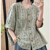 DIMANAF 2026 Plus Size Summer Women Blouse Shirts Tunic Print Oversize Loose Casual Cotton Linen Lady Tops Vintage Floral