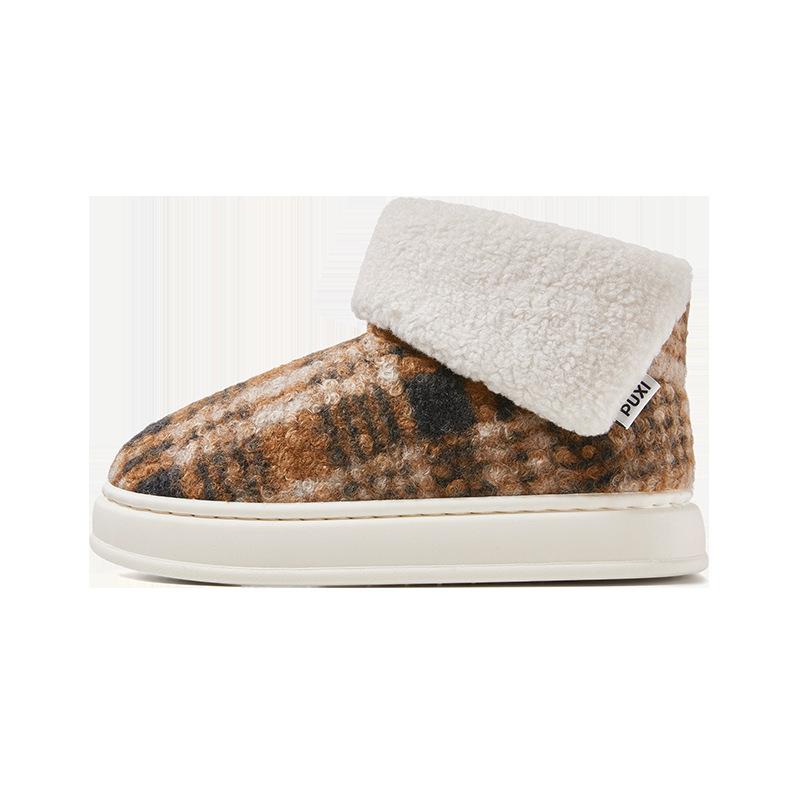 PUXI simple western flower bag heel cotton shoes warm non-slip shoes comfortable home medium tube cotton slippers