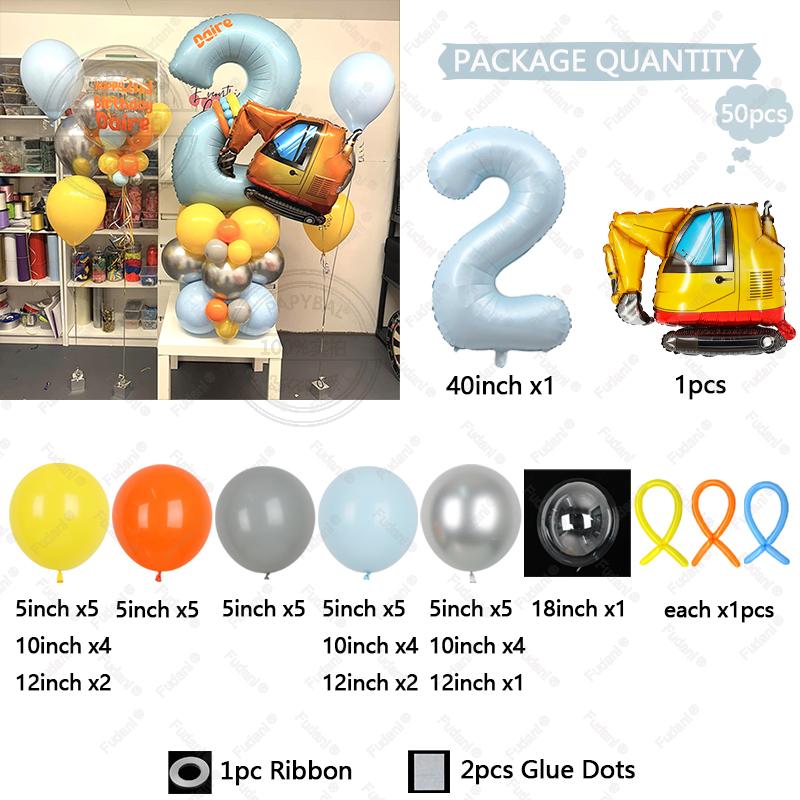 

Engineering Theme Excavator Digital 1-9 Balloon Set Blue Yellow Latex Balloon Boy Birthday Party Decoration Boy Baby Shower Gift As The Picture
