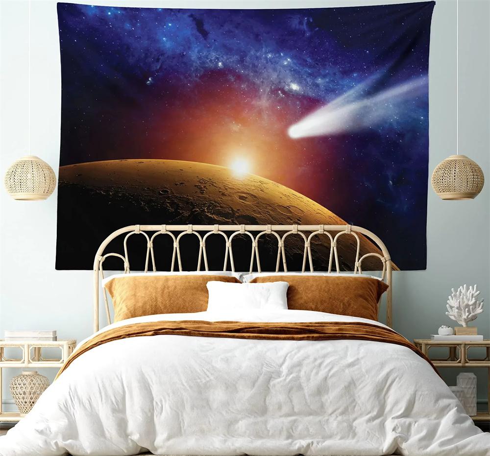 2026 VIKAMA Death Planet Tapestry Blue Galaxy Planet Cosmic Wall Hanging Decorative Art Bedroom Living Room Dorm Tapestry 74x94cm(29x37in)