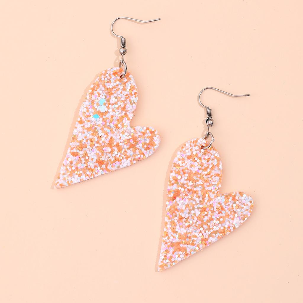 Women Bohemian Holiday Style Sequins Love Heart Pu Leather Ear Drop Earring