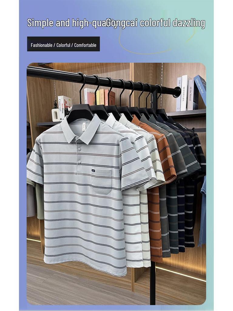 Polo Estiva a Righe da Uomo con Revers e Tasca Vera - Top Casual da Lavoro a Maniche Corte