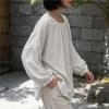 Johnature Women T-Shirts Summer Chinese Style O-Neck Lantern Sleeve Solid Color Loose T-Shirts