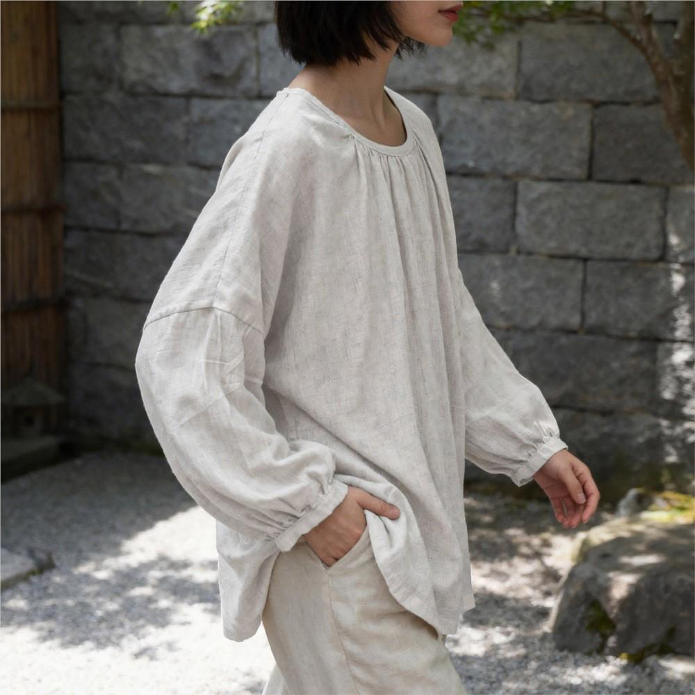 Johnature Women T-Shirts Summer Chinese Style O-Neck Lantern Sleeve Solid Color Loose T-Shirts