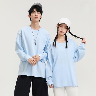Basic Herbst Winter 230g Premium Marke Einfarbige Langarm-T-Shirts für Herren mit Rippbündchen Modischer Lässiger Basisschicht Damen-Hoodie