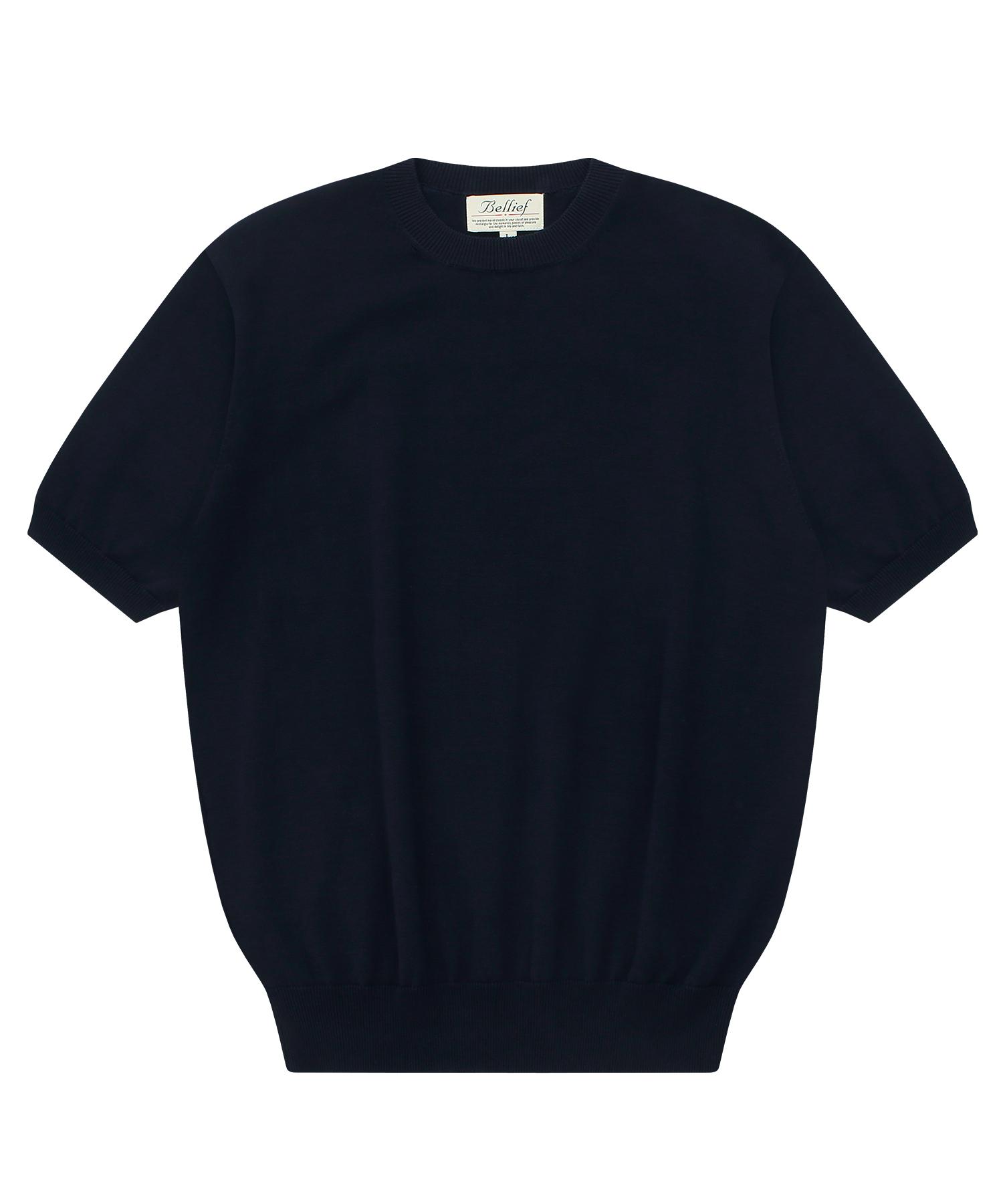 Belief Essential Short Sleeve Round Knit (Navy) M