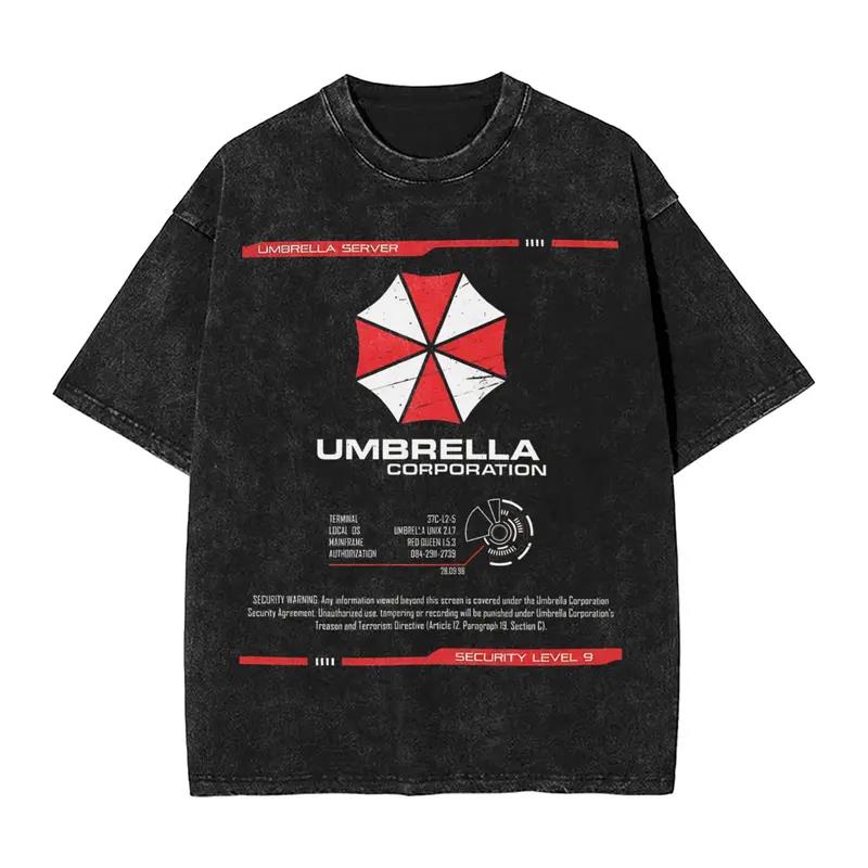 Resident Evil Umbrella Corporation Printed Tee Men Women Washed T-shirts Cotton T Shirt Short Sleeve Clothing Harajuku Tshirt