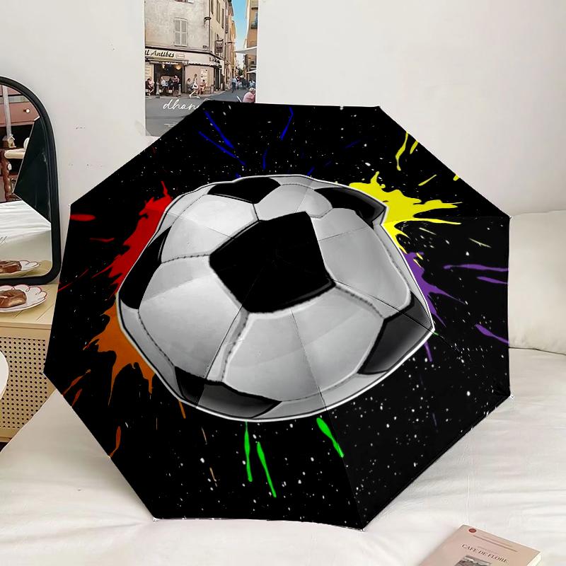 Flaming Soccer Ball Art Umbrella 8-Frame for Travel, Camping, Casual Lightweight Portable Umbrella, Essential for Every Family Holidays Gift