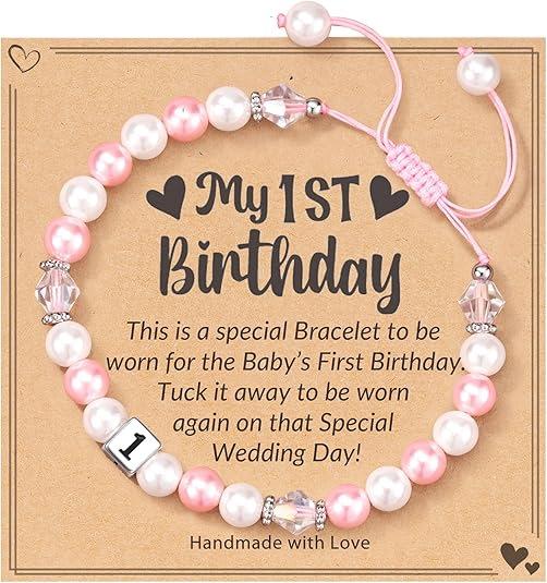 

Birthday bracelet Birthday gift handwoven digital square bead white pearl pink pearl birthday bracelet
