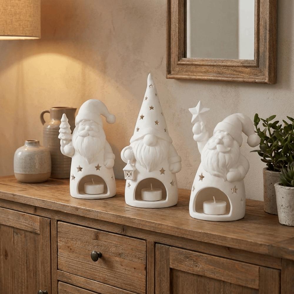1D Printed Christmas Candle Holder Hollow Out Unpainted Gnome Shape Candle Holder Plastic Xmas Candle Stand