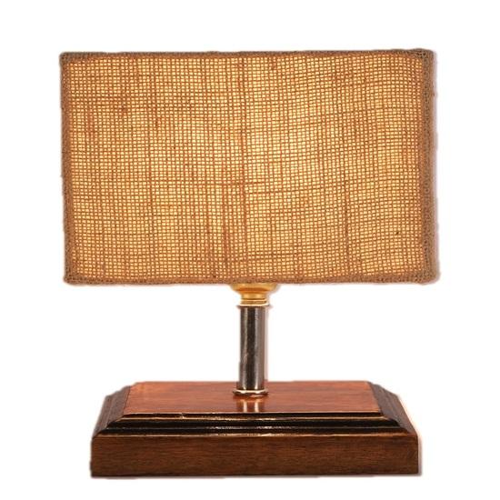 22,86 cm Čtvercová Dřevěná Stolní lampa s Béžovým Jutovým Stínidlem Ložnice, Jídelna, Hotelový Pokoj, Obývací Pokoj, Kancelářská Dekorace Žárovka není součástí balení