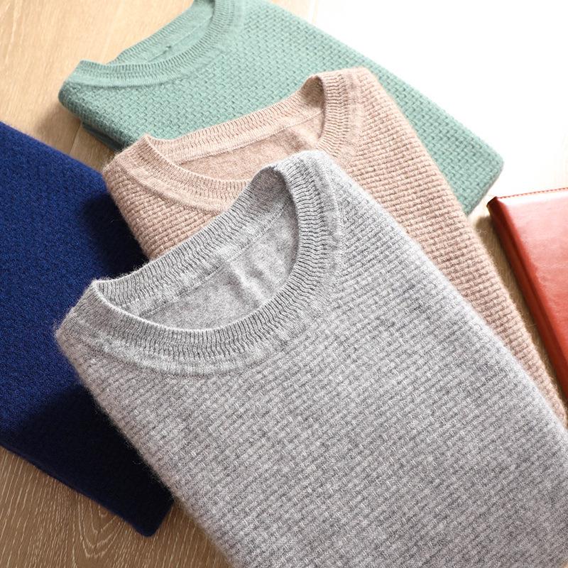Men's 2022 Pure Wool Knitted Crew Neck Sweater - Long Sleeve, Loose Fit, Mature Casual Jumper