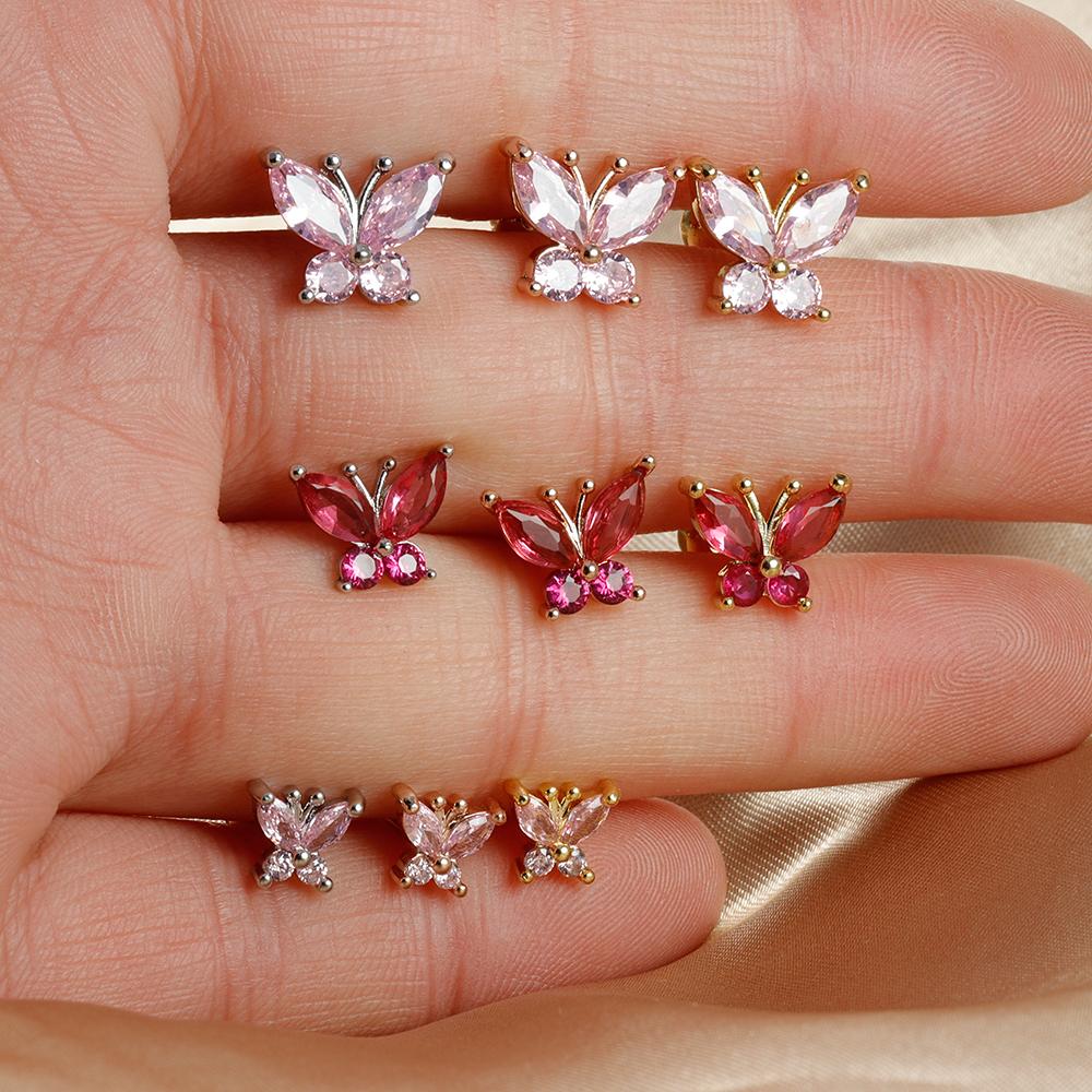 1PC Stainless Steel Tragus Helix Butterfly Piercing Earrings for Women Trendy Cute Pink Zircon Stud Earring Piercing Jewelry