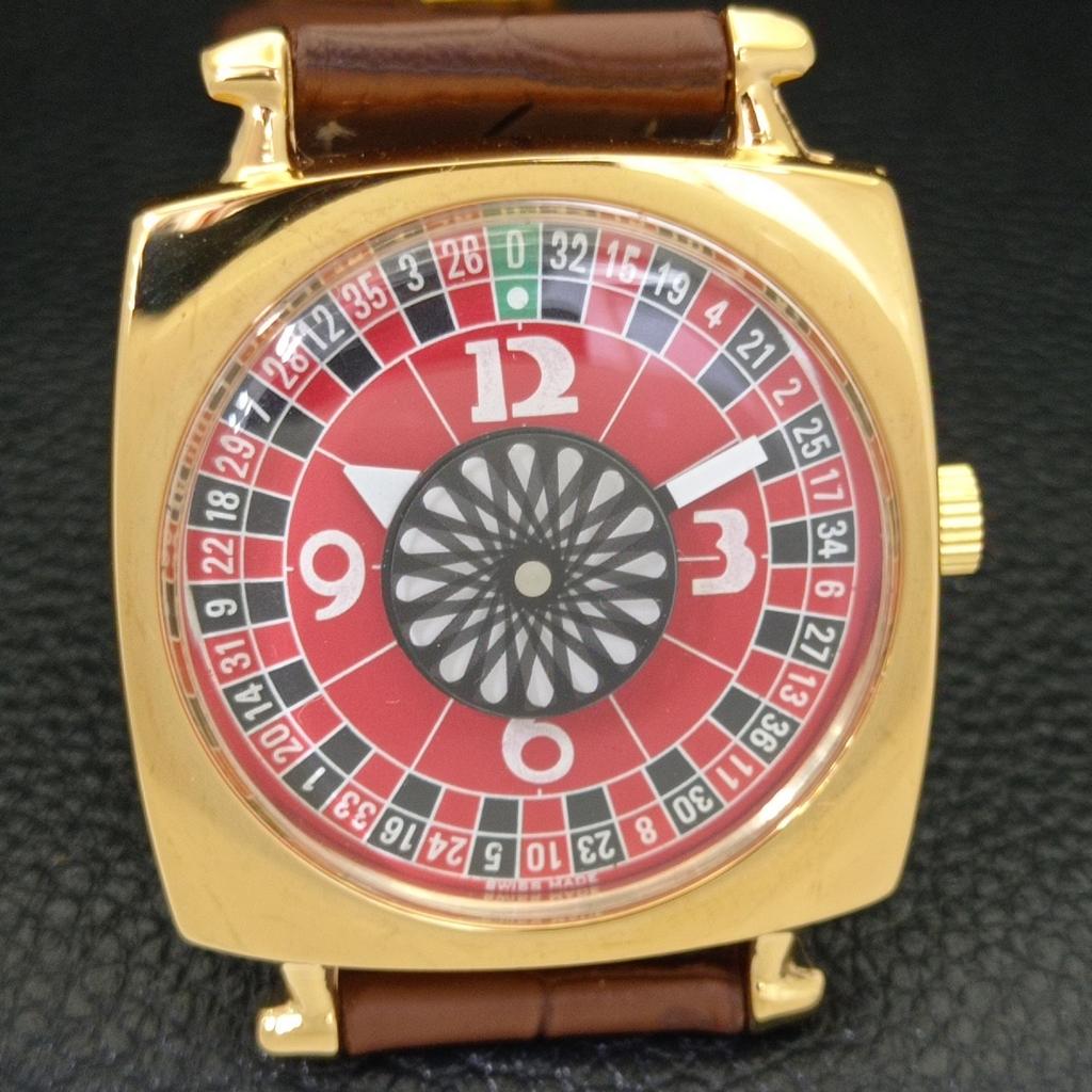 HAND-WINDING VINTAGE SWISS MENS POKER FACE RED COLOR DIAL WATCH a701111-5 R205b-a701111