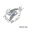 Fashionable Retro European Ring for Women, Open Water Droplets Imitation Moonstone, Popular Ethnic Jewelry