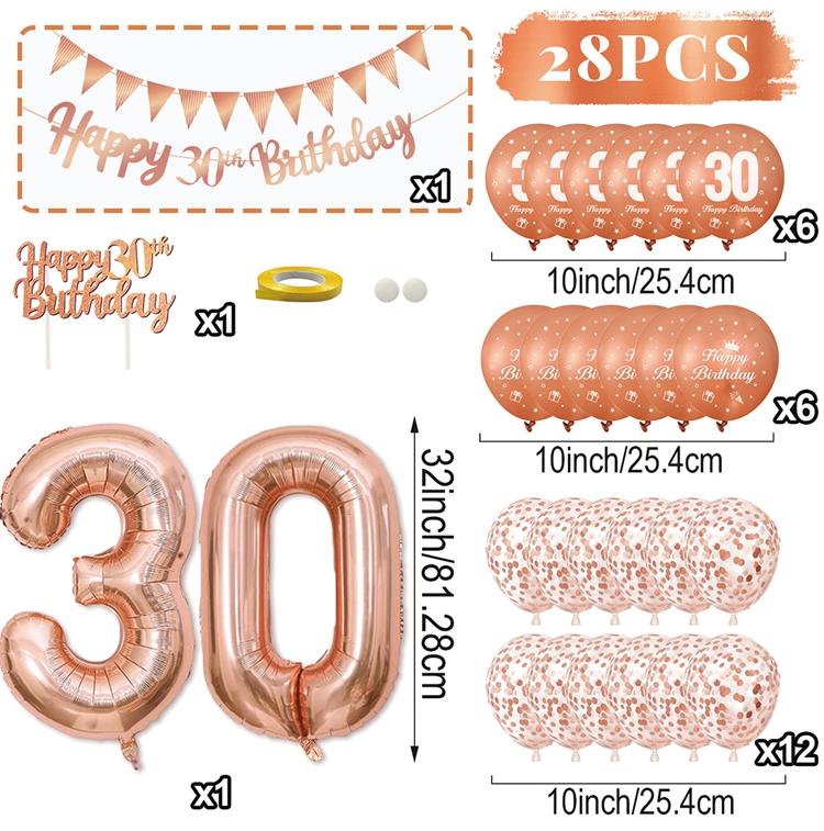 28pcs 18 21 30 40 50 60 70th Rose Gold Happy Birthday Balloon Set Banner Balloon Adults Birthday Party Decoration Birthday Party