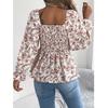 Blusa y Camisas de Chifón para Mujer Primavera Verano Manga Larga Cuello Sequre Estampado Floral Camisa Tops blusas