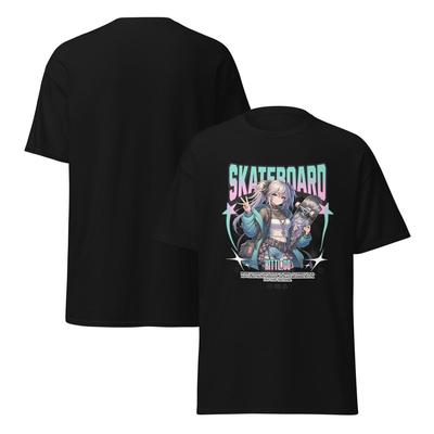 Skateboard Girl T-Shirt, Pastel Punk Anime Skater Tee, Cool Streetwear Style, Vaporwave Skateboard Graphic Shirt