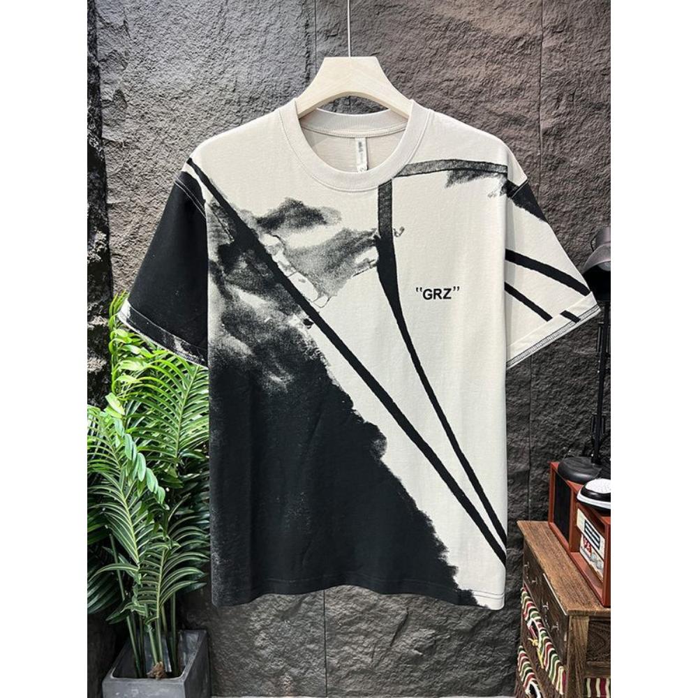 Short-sleeved T-shirt for Men in Summer Washing Niche Fashion Brand American Loose Casual Heavy Five-point Sleeve Trendy L бежевый 1773₽