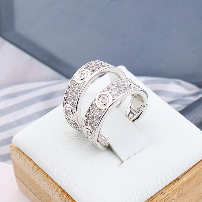 Creative Full Diamond Ear Buckle Fashion Little Fresh Girl Round Earrings Copper Plated Gold Jewelry