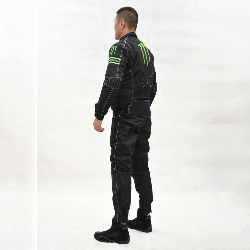 Mens All-Season Motorcycle Riding Jacket Windproof Crash-Resistant Biker Gear Black Full Set