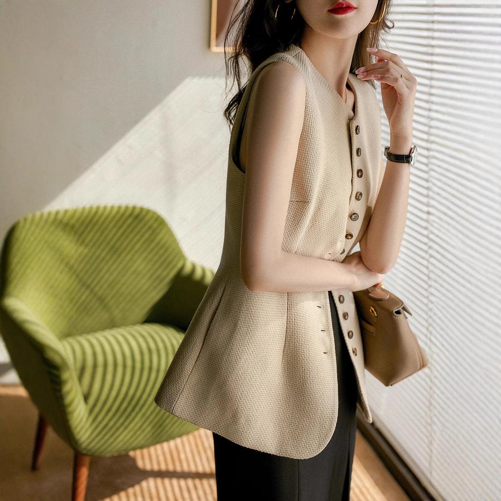 New Korean Style Simple Waffle Braided Cotton Spring and Autumn Vest Jacket for Women Wearing Vests