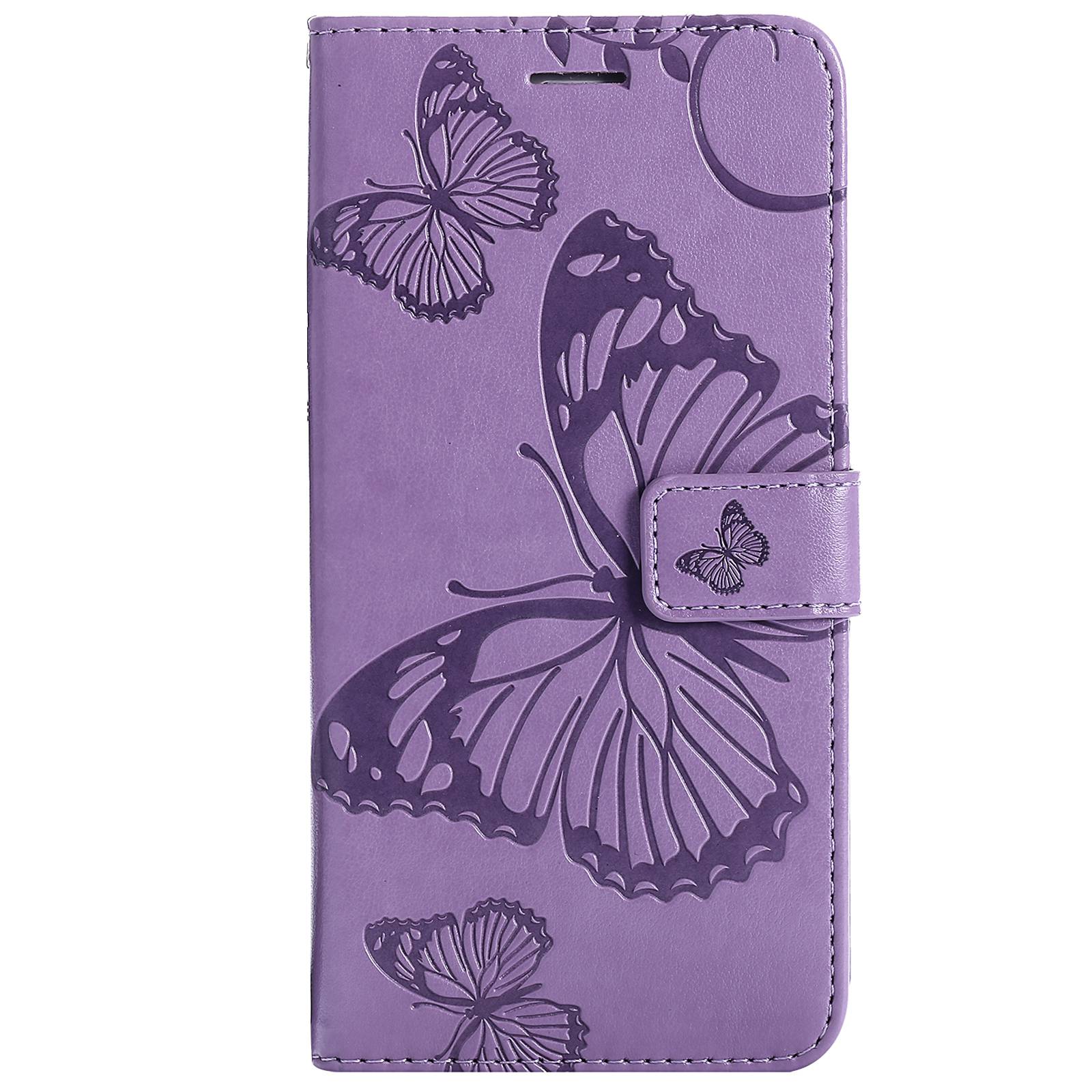 

For Xiaomi Redmi 10A KT Imprinting Flower Series-2 Full Coverage Phone Cover Imprinted Flower Butterfly Pattern Wallet Stand Anti-drop Phone Case Purple