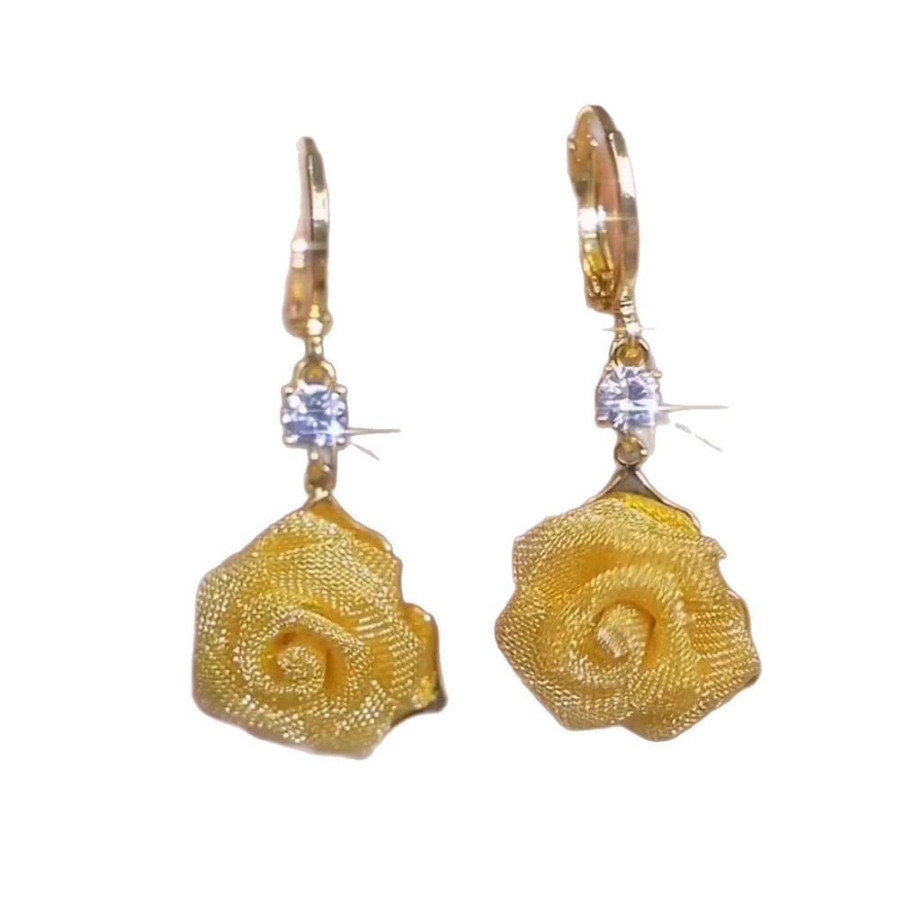 Niche fashion versatile temperament rose earrings, French unique flower earrings, earrings