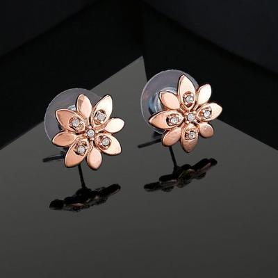 Kadın Gül Altın Kaplama Kristal Çiçek Küpe