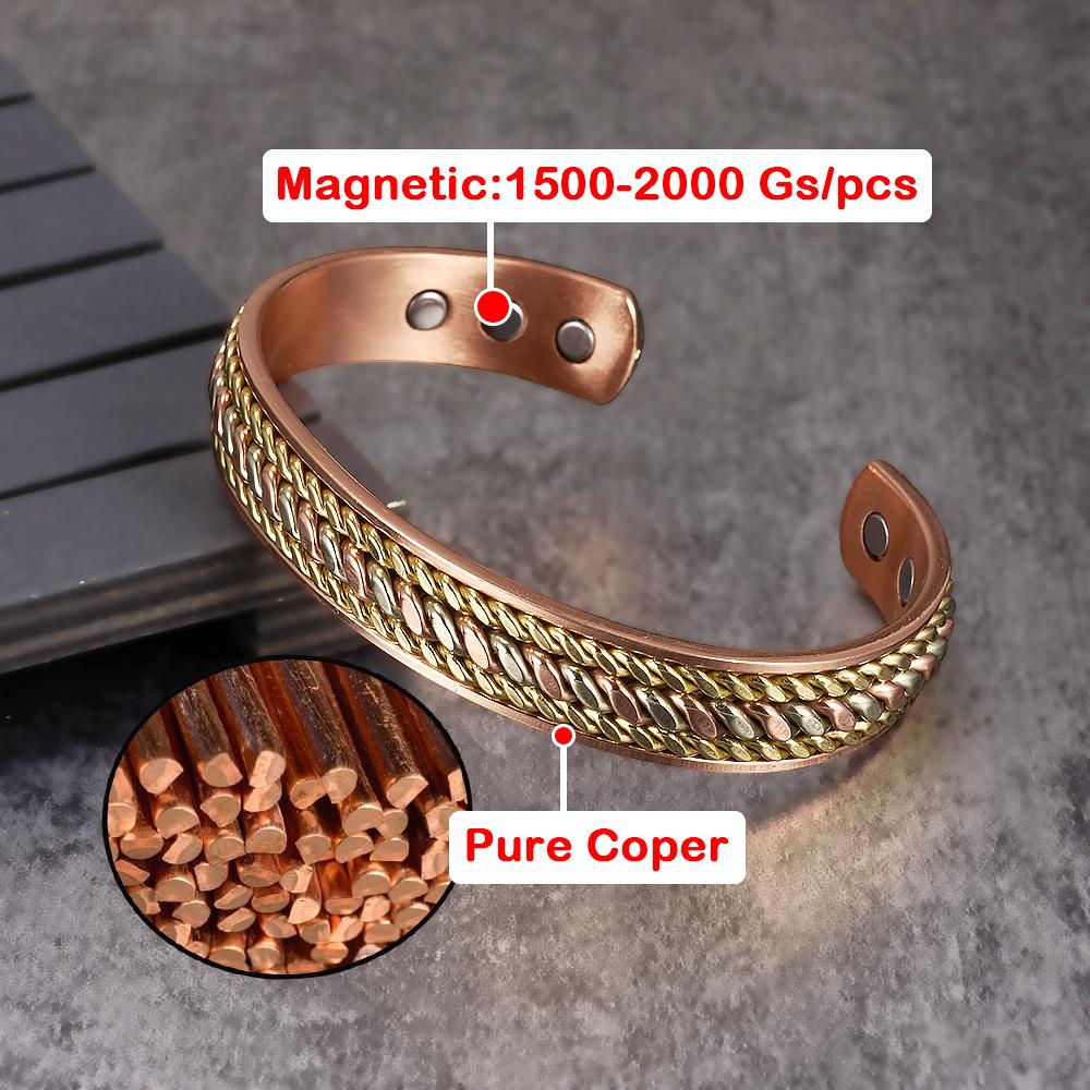 Pure Copper Bracelets Magnetic Adjustable Braided Cuff 12mm Bangles Soft Metal Resizable Health Jewelry Men Women