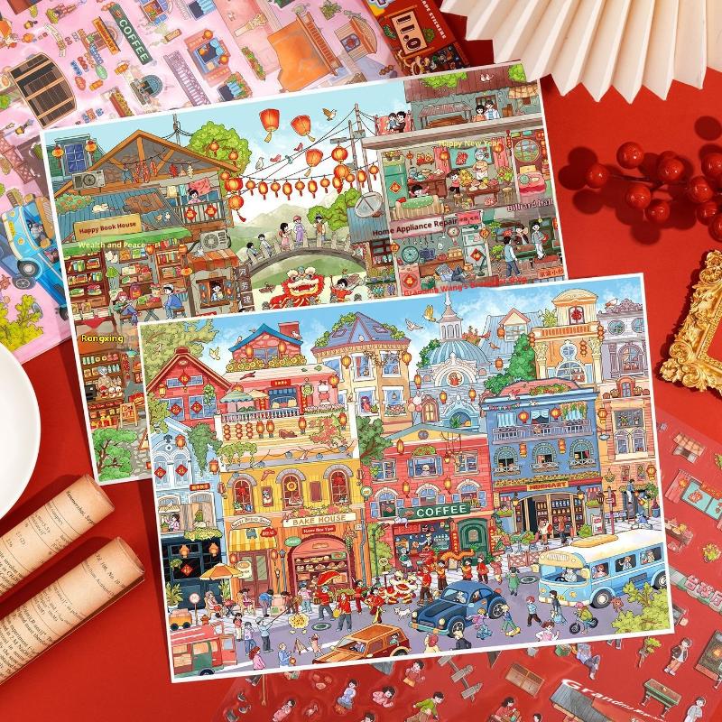 New Kawaii Christmas New Year Series 3D Cartoon Miniature Scene Stickers Creative Collage DIY Scrapbook Stacking Stickers