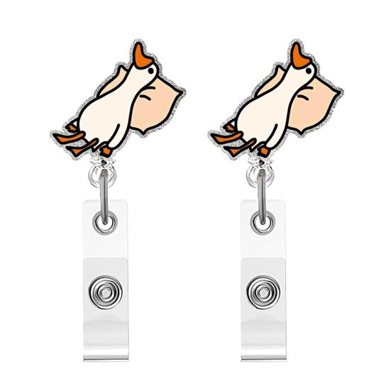 Retractable Duck Badge Holder ID Card Clip Cute Cartoon Lanyard for Nurse Office School Spring-Loaded Reel Detachable Card Case Fun ID