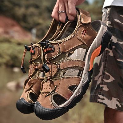 Mens Fashion Casual Sandals Outdoor Light Waterproof Shoes Genuine Leather Men Shoes Summer Beach Shoes Wading Shoes Plus Size38-48