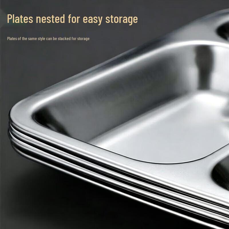 Zhuoliang Thickened 304 Stainless Steel Rectangular Multi-Compartment Meal Tray