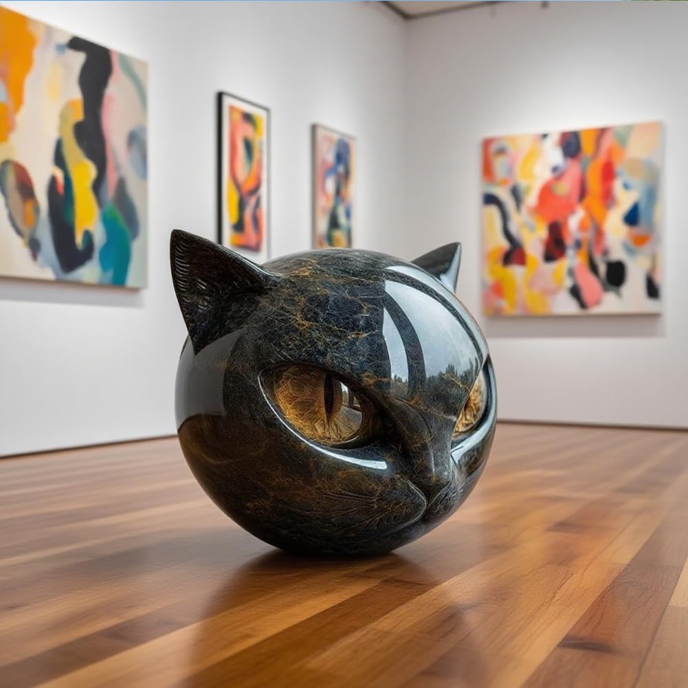 Black Cats Head Statue Figurine Decors Luxurious Animal Sculpture Ornament for Living Room Office Book Shelf Decors