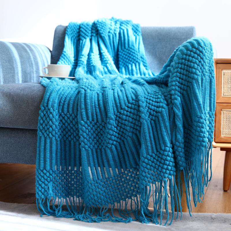 Sofa throw blanket, hotel air conditioning blanket, solid color knitted blanket, homestay bed end decorative blanket, versatile bed cover with