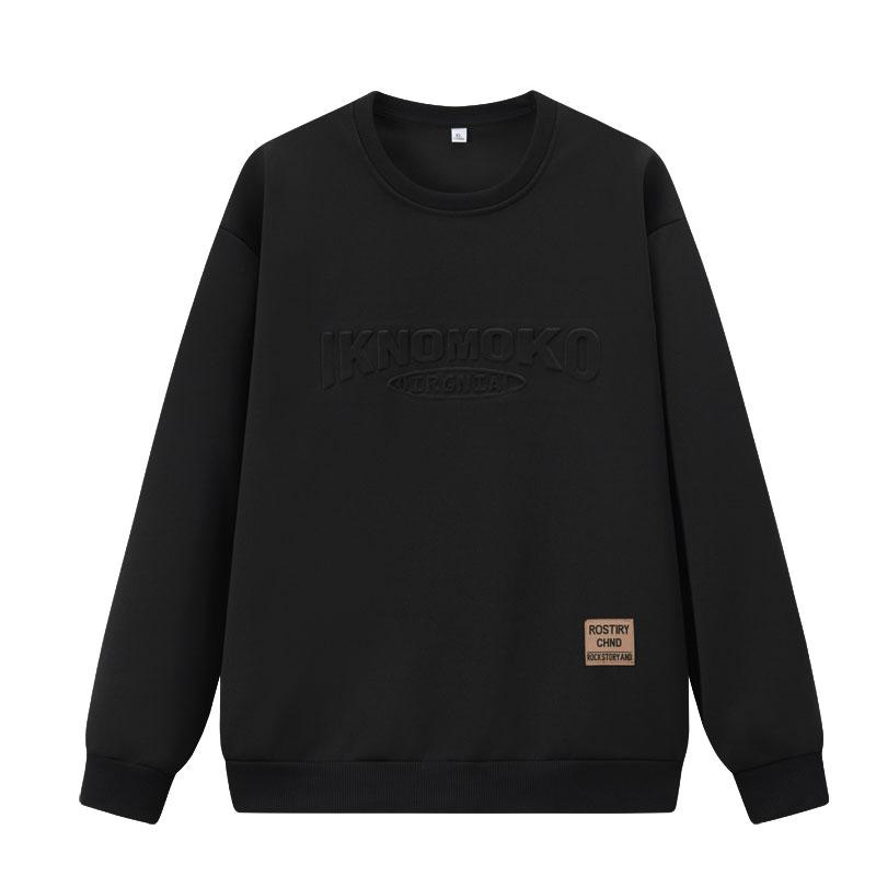 Cotton Round Neck Hoodie for Men and Women, Solid Color, Loose Fit, Plus Size Casual Sports Jacket, Couple's Top, Long Sleeved T-shirt