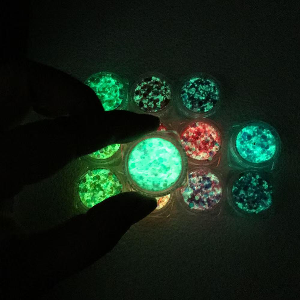 Luminous Iridescent Nail Art Glitter Set - 12 Gradient Colors
