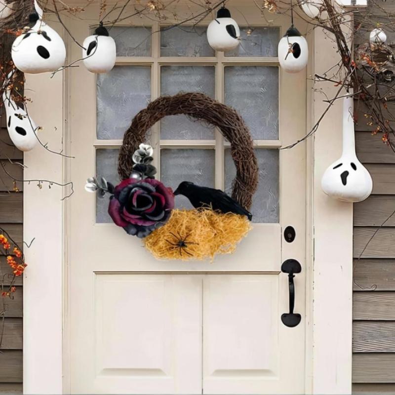 Halloween Dead Branch Rose Crow Wreath Gothic Garland Creepy Decor For Front Door Porch Window Indoor Outdoor Halloween Decor