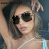 Punk Rimless Polygon Sunglasses Women  Luxury Brand Vintage Frameless Square Sunglass Trendy Double Beam Shades For Ladies