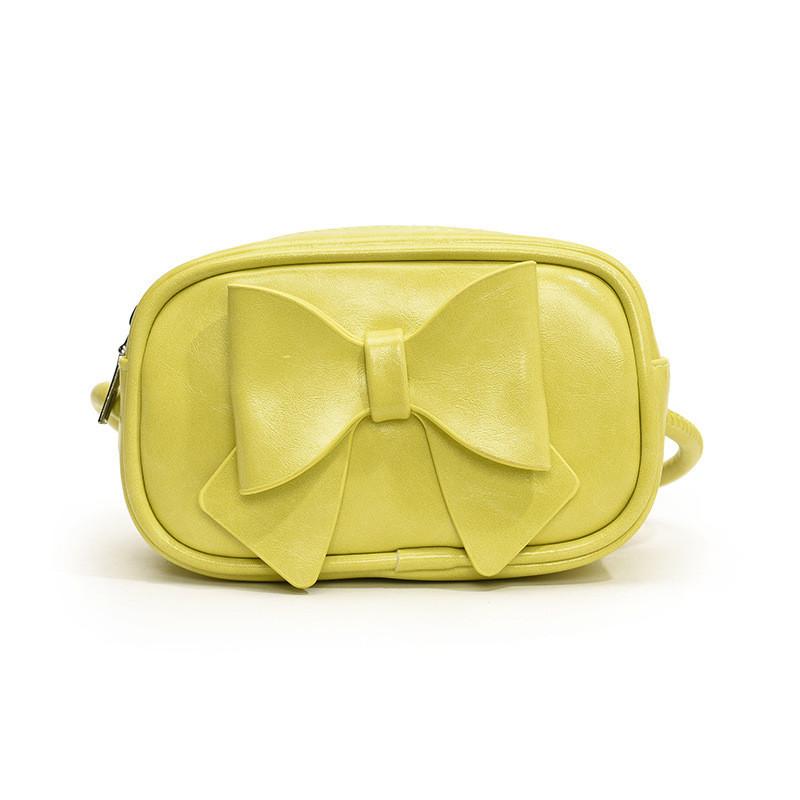 Trendy Solid Color Kids Shoulder Bag With Breathable Pu Material And Bow Accent