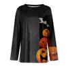 Women's Long Sleeve Round Neck Top with Halloween Print and Side Slit Hem for Casual Holiday Wear