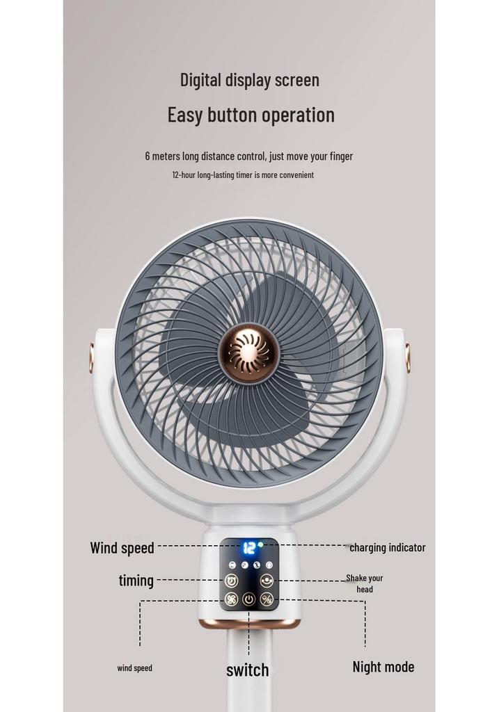 2026 USB Rechargeable Oscillating Floor Fan with LED for Indoor/Outdoor Use
