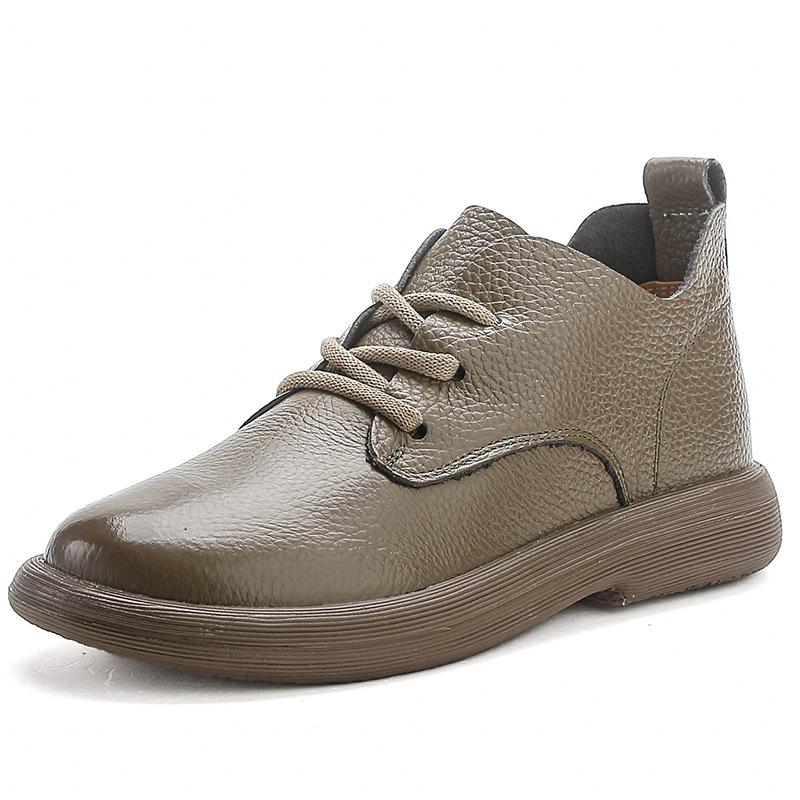 The first layer of cowhide autumn women's new platform small short boots retro style lace-up low-heeled leather boots genuine leather mother shoes